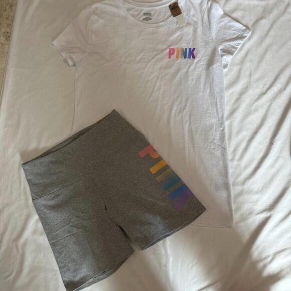 PINK Victoria's Secret T-shirt and Biker shorts - Picture 1 of 3